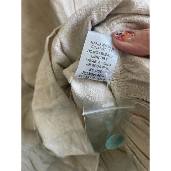 Entro Natural Woven Top Ruffle Flutter-Sleeve Large Oatmeal Linen Blend - Picture 3 of 5